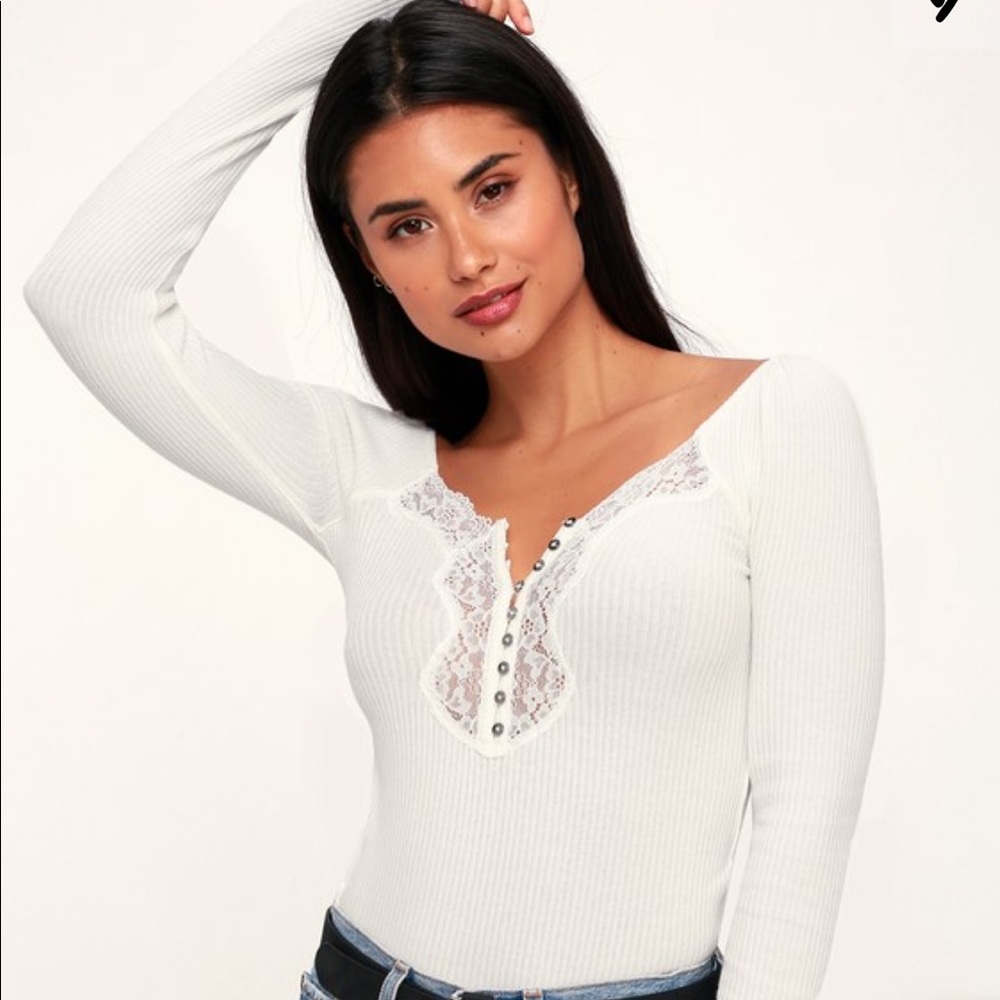 Free People Ribbed Lace Longsleeve